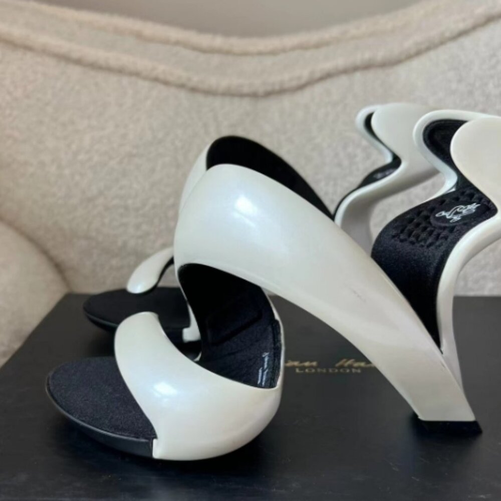 Julian Hakes London Mojito Oak/Black Open Toe Heels - Picture 2 of 5